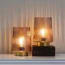 Battery Operated Lamp with Timer, Table Lamps for Bedroom, Cordless Battery Powered Lamp with LED Bulb, Decorative Beside Lamp for Living Room Bathroom Shelf Amber2Pack
