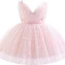 IDOPIP Toddler Baby Girls Shiny Butterfly Tutu Dress Princess Birthday Party Pageant Flower Girl Wedding V-Backless Dresses (18-24 Months, Pink)
