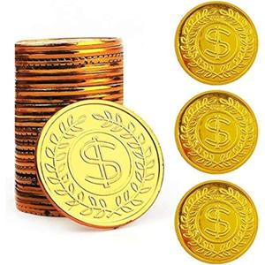 TCOTBE Pirate Gold Coins Plastic Set of 100,Play Gold Treasure Coins for Play Favor Party Supplies, Pirate Party, Treasure Hunt Game and Party Favors