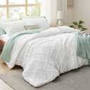 Bedsure Boho Comforter Set King - White Tufted King Size Comforter, 3 Pieces Farmhouse-Style Embroidery Bed Set, Soft Fluffy Geometric Pattern Bedding for All Seasons