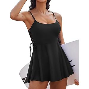 AI'MAGE Tankini Swimsuits for Women High Waisted Tummy Control Bathing Suits 2 Piece Swim Dress with Skirt XL (Black)