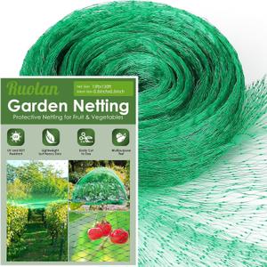 13X130FTRuolan Bird Netting for Garden Protect Vegetable Plants and Fruit Trees,Plastic Trellis Netting for Birds, Deer,Squirrels and Other Animals (13X130), Green