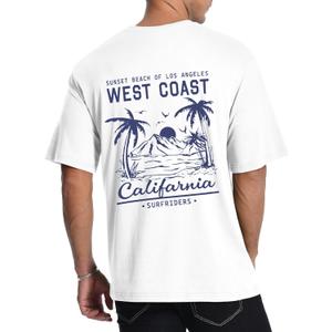 Mens Graphic T-Shirts Short Sleeve WEST Coast Palm Tree Print Summer Top 100% Cotton Casual California Tees for Men (Medium)