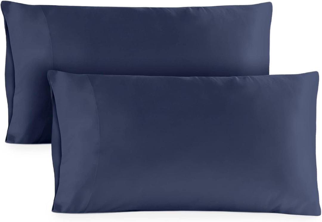 Hotel Sheets Direct Queen Size Pillowcases 2 Pack, 20x30 Inch, Cooling & Breathable Pillow Cases, 100% Viscose Derived from Bamboo Pillow Covers, Silky Soft for Hair & Skin, Bold Look in Navy Blue