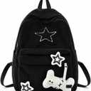 Y2K Star Corduroy Backpack for Teens - Cute Aesthetic Laptop Bookbag for School, College, Travel (Black, Fits 15.6"), Medium