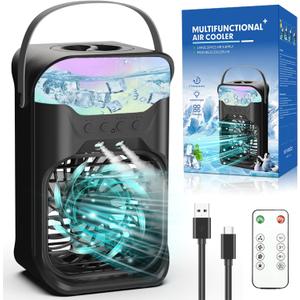 iFTY Small Portable Air Conditioners, Portable AC Unit w/Remote, 1.5L Water Tank, 3 Speeds, 2 Cool Mist, 3 Timers, 7 Night Light, Mini Air Conditioner, Personal Air Cooler Fan for Room Bedroom Office