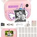 Instant Print Camera for Kids with 12 Rolls Refill Paper, Digital Camera for Girls Christmas Birthday Gifts, 32G SD Card (Light Pink)