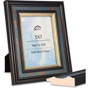 5x7 Vintage Picture Frame with Glass, Wooden Photo Frame, Retro Design 5 x 7 Vintage Frames for Home and Office, Home & Wedding Decor, Blue