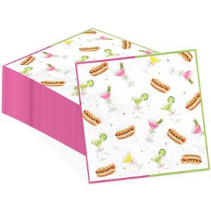 100 Pcs Weenies and Tinis Paper Napkins 3 Ply Hot Dog Martini Theme Disposable Absorbent Hand Towels Green Pink Guest Napkins for Bachelorette Party Birthday Dinner Kitchen Decorations