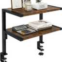 IBUYKE Clamp on Desk Organizer Shelf,12.9 inches Desk Extender Shelves, Above or Below Desk 2-Tier Adjustable Storage Shelves for Desktop Accessories,Rustic Brown,TMZ007H