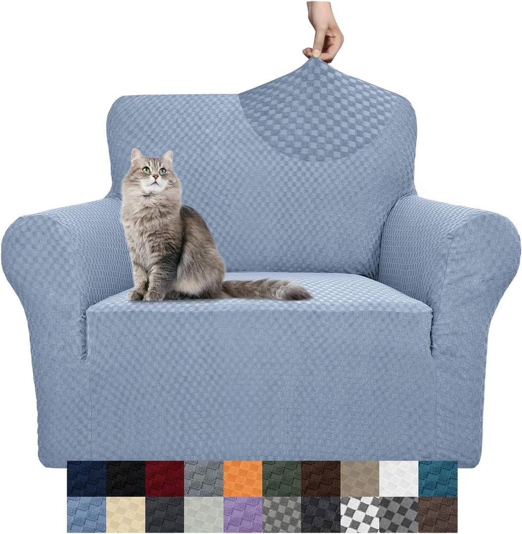 YEMYHOM Couch Cover Latest Jacquard Design High Stretch Sofa Chair Covers for Living Room, Pet Dog Cat Proof Armchair Slipcover Non Slip Magic Elastic Furniture Protector (Small, Light Blue)