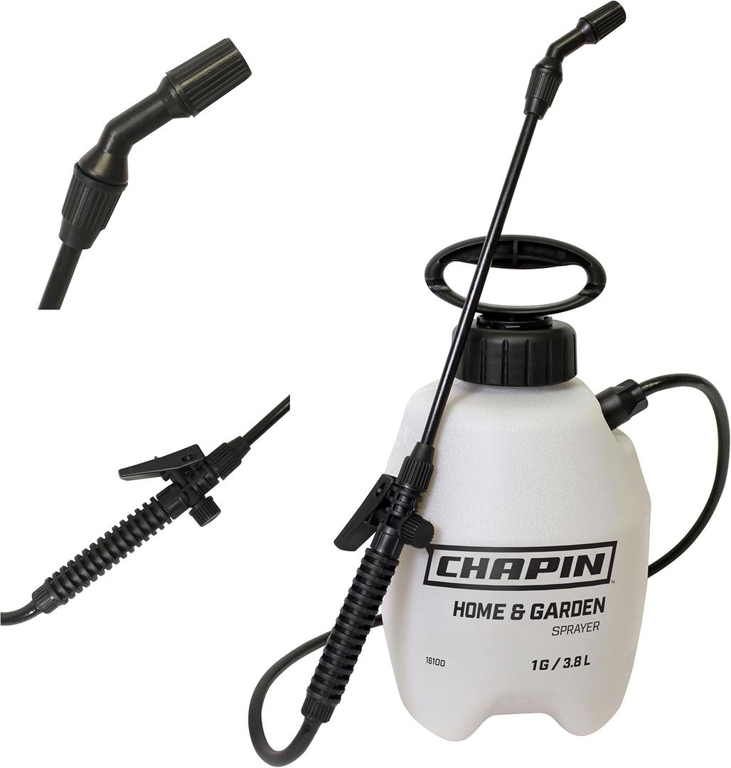Chapin 16100 1-Gallon Made in USA Garden Pump Sprayer with Ergonomic Handle, Trigger Shut Off, Adjustable Cone Nozzle and in-Tank Filter, for Spraying Weeds, Insects, Fertilizers