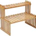 GURECOD 14.6"/18.5" 2 Tiers Bamboo Plant Stand Shelf,Desk Flower Pot Holder,Adjustable Desktop Shelf Display Organizer Ladder Rack for Office Decorate Storage Rack,Kitchen Rack (14.6" Length)