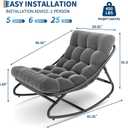 IDEALHOUSE Outdoor Rocking Chair with Metal Frame, Adjustable Papasan Rocker, Waterproof Comfy Cushion, 450lbs Capacity, for Patio, Porch, Garden, Living Room, Dark Grey