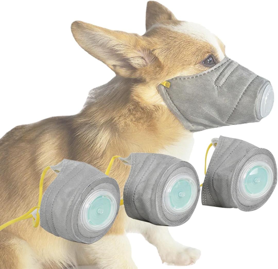 Soft Adjustable Dog Mouth Mask with Filter, Pet Anti Dust Breathing Muzzle, Anti Smog Respirator, Effectively Filter air Pollution (L-3PCS)
