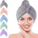 Soft Microfiber Hair Drying Towel Wrap, 5 Pack Elastic Hair Turbans for Fast Drying, Ideal for Women, Curly Wet Hair