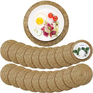 Colingmill 13 Inch Round Woven Placemats Bulk, Natural Rattan Wicker Chargers, Farmhouse Boho Straw Place Mats for Wedding Home Dining Party Table Decor Water Hyacinth Braided Placemat(30 Pcs)
