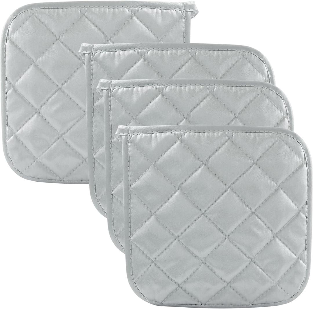 4 Pack Heat Resistant Pot Holders, Cotton Hot Pads Kitchen Potholders, Machine Washable Trivet for Cooking and Baking/Kitchen Enthusiasts, Silver