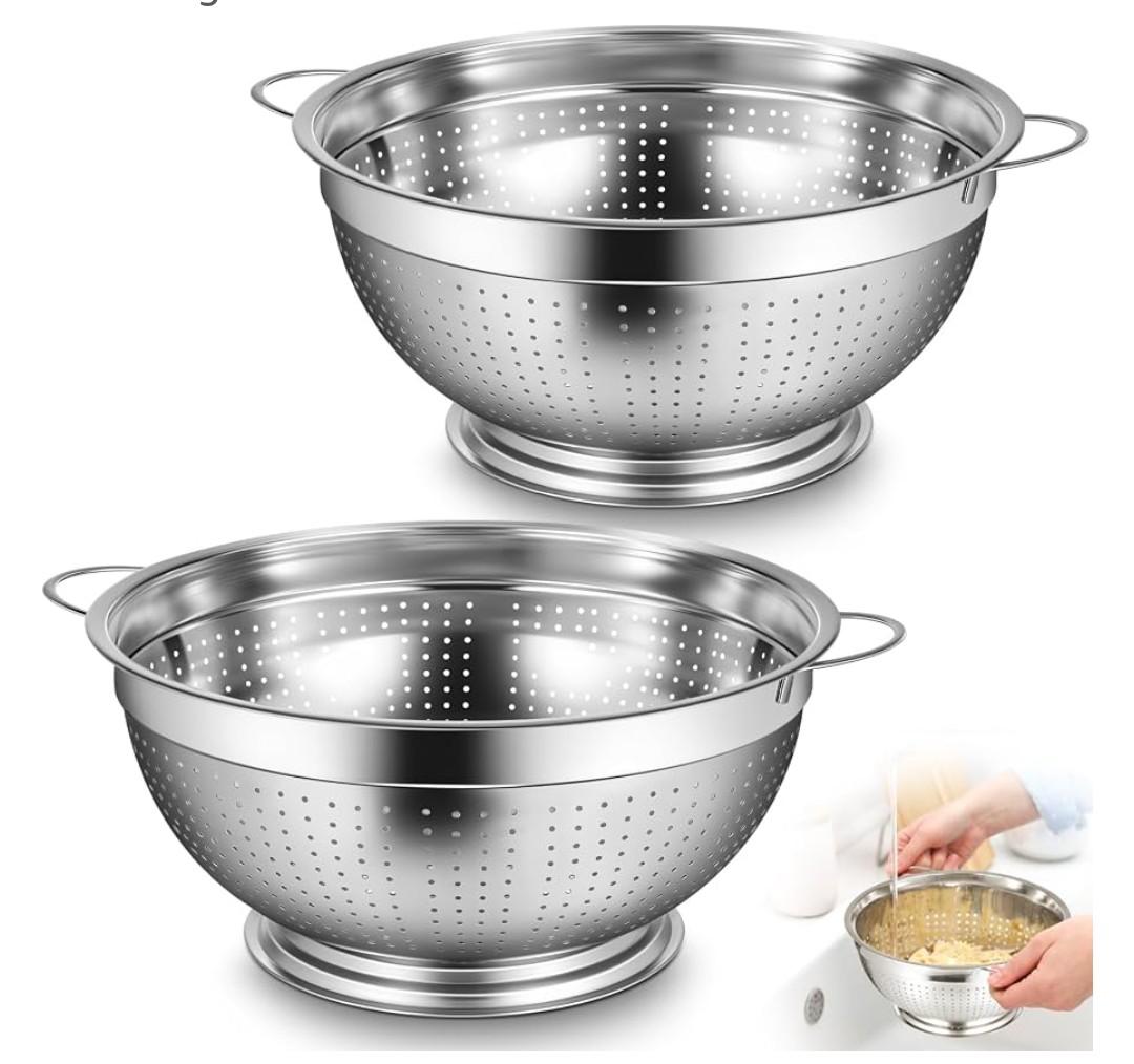 2 Pack 16" Heavy Duty Stainless Steel Colander with Footed Base and Handles Pasta Spaghetti Berry Fruit Vegetable Kitchen Food Strainer Basket