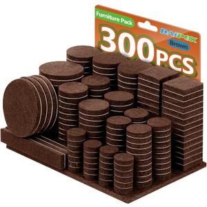 Furniture Pads Felt Pads 300 Pieces Huge Pack Furniture Felt Pads, Self Adhesive Anti Scratch Floor Protectors for Furniture on Hardwood Tile Floor, with 60 Cabinet Door Bumpers, Brown