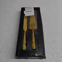 Dicunoy 2 PCS Gold Cake Knife and Server Set, Wedding Cake Cutting Utensils, Vintage Engraved Cake Cutter and Serving Spatula for Birthday,Anniversary, Vibrant Gold