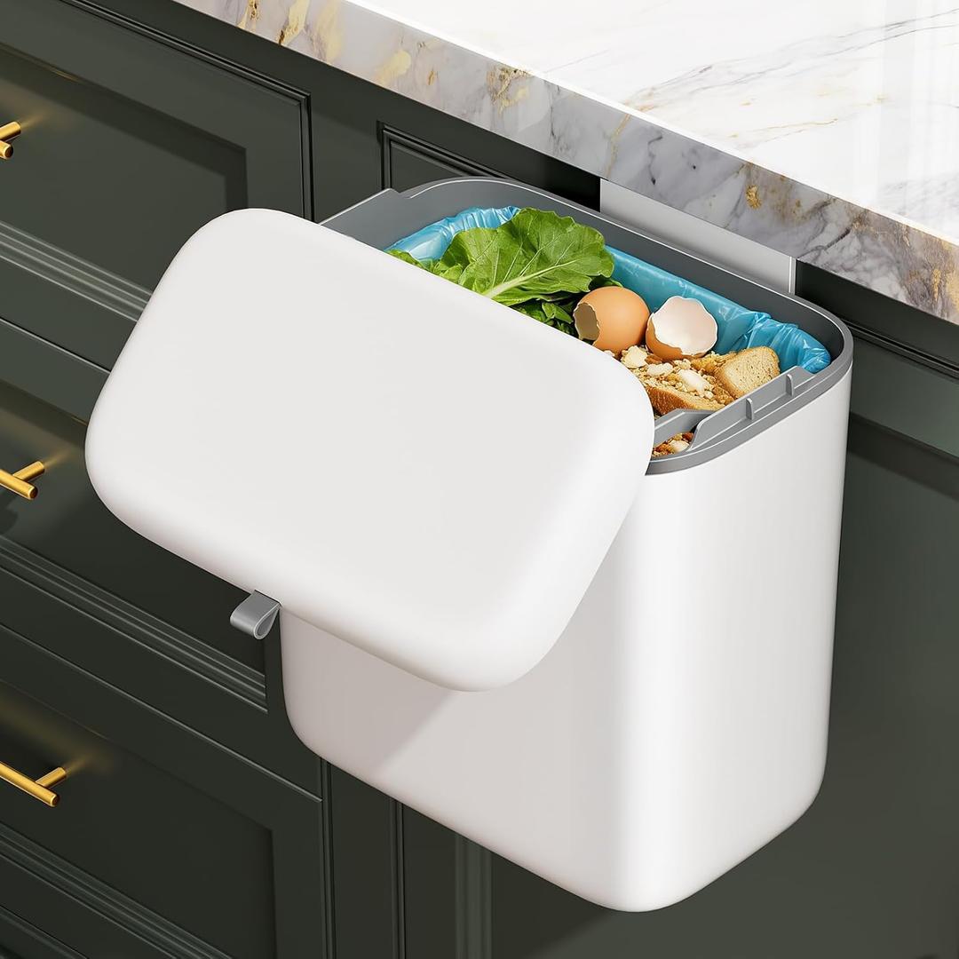 CTIME Compost Bin Kitchen 1.8 Gallon, Hanging Small Compost Bin for Countertop or Under Sink, Indoor Food Waste Bin for Kitchens Bathrooms Living Rooms RVs Bedroom