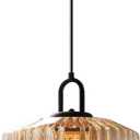 Glass Globe Pendant Light fixtures 1-Lights Black Mid Century Modern Pendant Lights with Amber Hand Blown Glass Shade Ceiling Hanging Lighting for Dining Room Table Kitchen Island