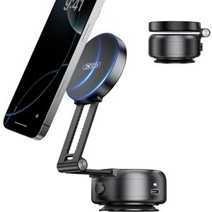 Electric Vacuum Magnetic Suction Phone Holder,Adjustable and Foldable Car Mount,Strong Magnetic Car Phone Holder for iPhone16/15/14/13/12,for Shower/Car/Mirror/Smooth Surfaces(Not Charging Phone) (Black)
