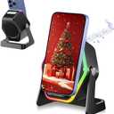 Hupoaf Wireless Induction Speaker, 5 in1 Bluetooth Phone Speaker with Mirror, Stereo Sound, RGB Ambient Light, 2600mAh, Tech Gifts for Men Women, Adjustable Phone Stand for iOS/Android, Pure Black