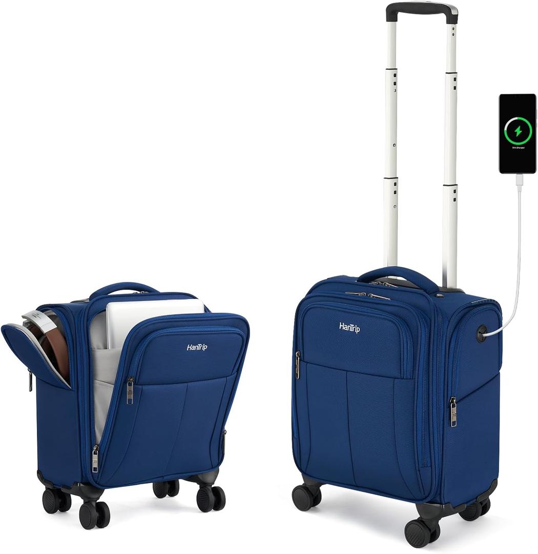 HanTrip 16 Inch Underseat Small Carry On Luggage with Spinner Wheels, Blue