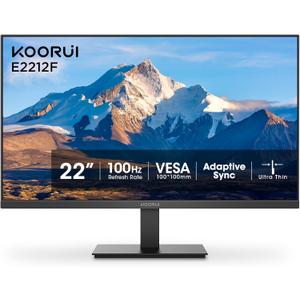 KOORUI 22 Inch Computer Monitor Full HD 1080P 100Hz PC Gaming Screen VA Panel Ultra-Slim Display 3000:1 Contrast Ratio with Adpitive Sync (HDMI/VGA/VESA Compatible 100x100mm/Audio Out), Tilt, Black