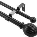 VEVOR Double Rod Curtain Rods, 36-72 inches(3-6ft) Adjustable Length, Black Double Curtain Rods with Round Finials, 1" and 3/4" Diameter, Double Window Drapery Rod for Sheer and Blackout Curtains
