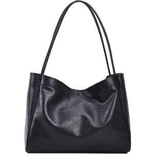 Leather Tote Bag, Hobo Bag Purses for Women Shoulder Bag College Tote Hobo Bags Soft Vegan Crossbody Underarm Handbag (Black)