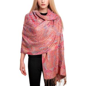 Achillea Reversible Paisley Pashmina Rave Scarf  Exotic Indian Shawls and Wraps for Evening Dresses, Festivals, All Seasons (Tapestry Camel)