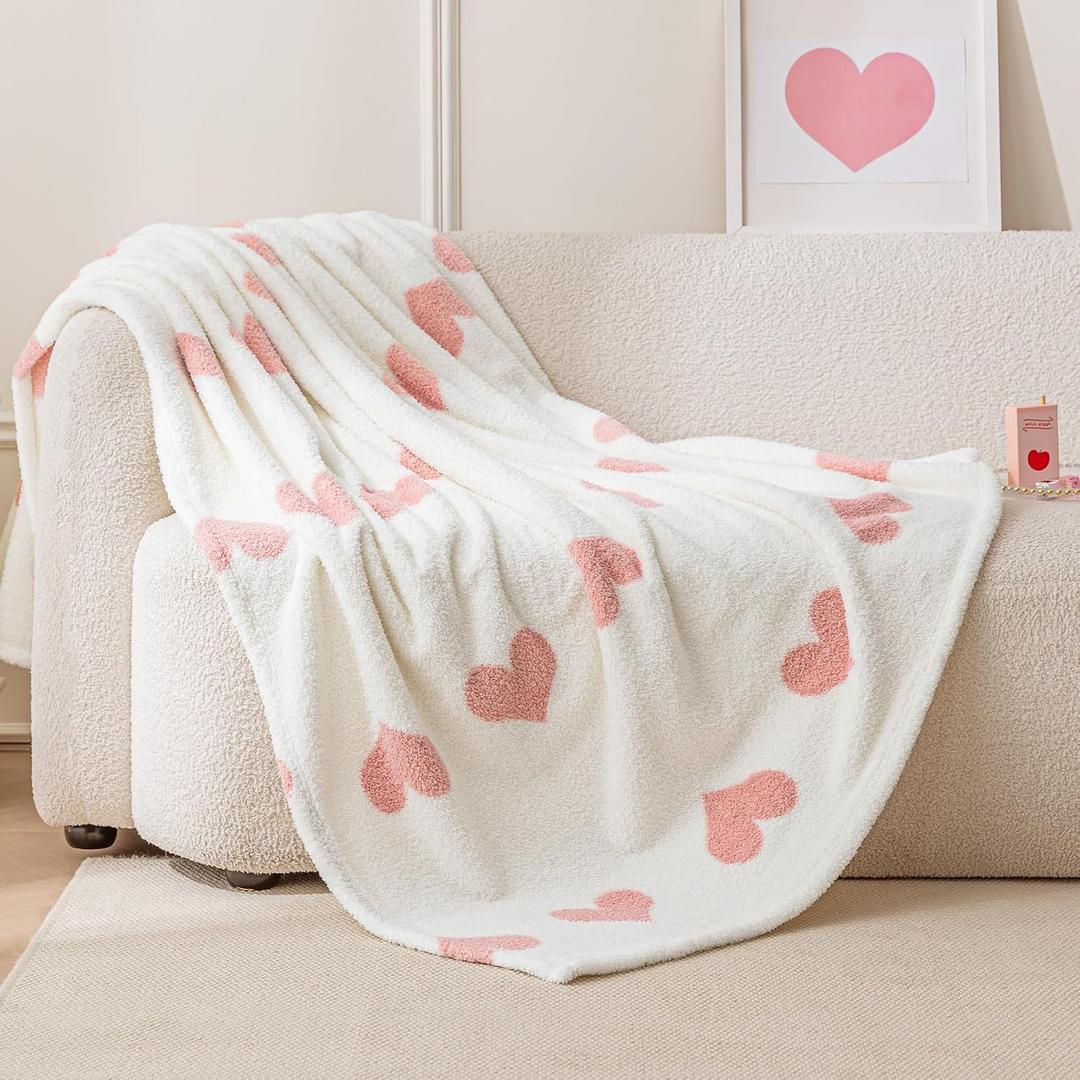 Amazon Basics Fleece Throw Blanket, Reversible Decorative Hearted Pattern for the Bed, Couch and Sofa, 50" W 60" L, Pink Heart