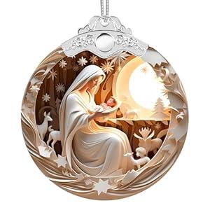 Christmas Ornaments 2025 Faux Stained Glass Effect, Christmas Tree Ornaments Dated, Acrylic Suncatcher Gifts Exchange, Unique Suncatcher Xmas Stocking Stuffers for Women, Men (Moonlit Nativity)