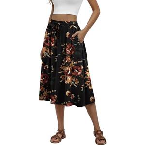 MLXSJ Women's Midi Skirt Summer Pleated Flowy Elastic High Waisted Skirts with Pockets Size 2XL