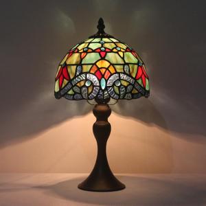 Tiffany Table Lamp, 8 Inch Stained Glass Table Lamp, Small Antique Style Lamp, Living Room Bedroom Bedside Nightstand Desk Lamp (Baroque)
