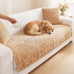 Large 35"x71" Waterproof Couch Cover for Dogs, Non-Slip Sofa Protector with Silicone Backing, Washable Fuzzy Pet-Friendly Furniture Cover for Pet Hair, Scratches & Spills