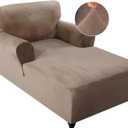 FantasDecor Velvet Chaise Lounge Cover Stretch Double Arm Chair Slipcover for Living Room Bedroom Soft Plush Fabric Machine Washable, Taupe