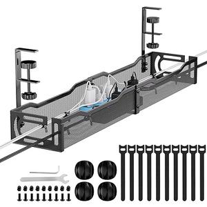 Mzmaxy Cable Management, 25'' Cable Management Under Desk No Drill, Metal Cord Organizer with Clamp for Standing Desk, Cable Organizer for Home Office, Black