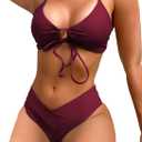 Meetall Women's High Cut String Triangle Bikini Set Swimsuits Sexy Bathing Suits 2 Piece (Red) XL