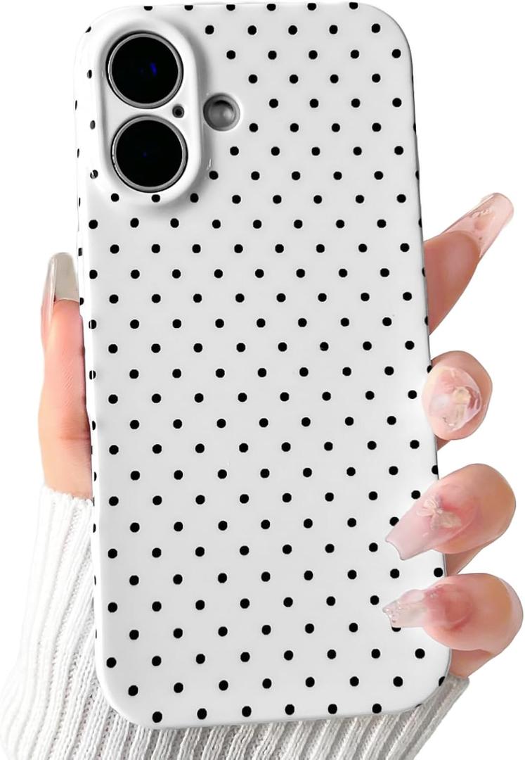 Lovmooful Compatible for iPhone 16 Plus Case Cute Polka Dot with Aesthetics Design for Girls Women Soft TPU Shockproof More Protective Girly for iPhone 16 Plus Case-(Black&White)
