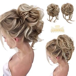 SARLA 2PCS Messy Bun Hair Pieces for Women Detachable Claw Clip Wavy Curly Synthetic Hairpieces for Updos with Tendrils Fake Scrunchies Ponytail Extension Beige Multi SARLA 2PCS Messy Bun Hair Pieces for Women Detachable Claw Clip Wavy Curly Synthetic Hairpieces for Updos with Tendrils Fake Scrunchies Ponytail Extension Beige Multi