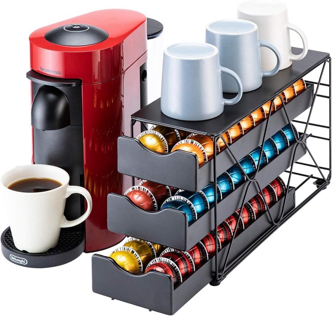 FlagShip for Nespresso Pod Holder Vertuo Pod Drawer Large Mullti Tier Coffee Pod Holder(3 Tier (60Pods Capacity))