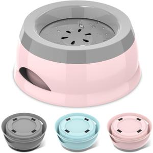 25oz Slow Drink Dog Water Bowl, No Spill Water Bowl for Dogs Cats, Non-Splash No Mess Puppy Kitten Water Feeder, Carried Portable Base for Vehicle Car,Travel,Home (Small/Medium Pets) - Pink