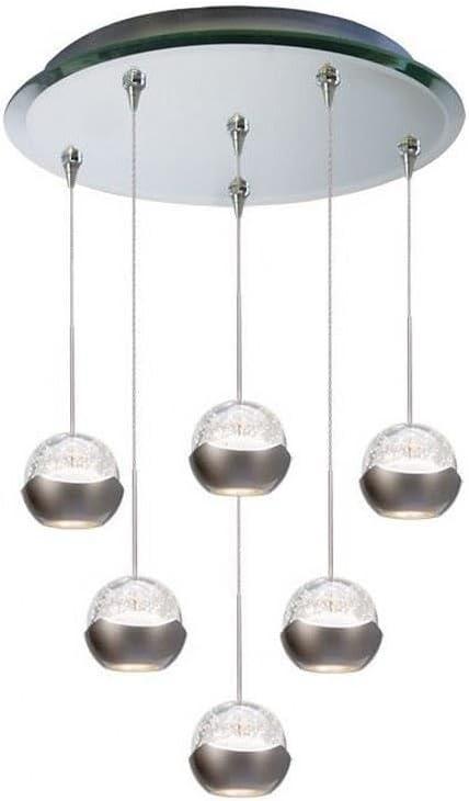 WAC Lighting QMP-LED311/6-MR Genesis LED 6 Light Pendant Fixture with Mirror Canopy, Clear