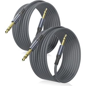 Elebase 1/4 Inch TRS Instrument Cable 30ft 2-Pack,Straight 6.35mm Male Jack Stereo Audio Interconnect Cord,6.35 mm Balanced Line for Electric Guitar,Bass,Keyboard,Mixer,Amplifier,Amp,Speaker,Equalizer (Grey)
