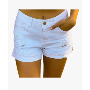 roswear Women's Ripped Mid Rise Stretchy Denim Jeans Shorts M