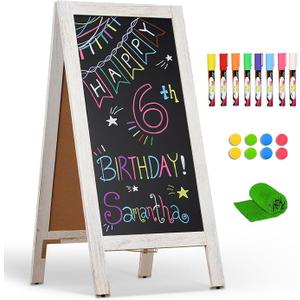 4 THOUGHT A-Frame Double-Sided Magnetic Chalkboard 40"x20", Rustic White
Solid Pine Wood, Freestanding Sandwich Board, For Business, Restaurants, Cafes, Weddings, 8 Liquid Markers, 8 Magnets, 1 Rag